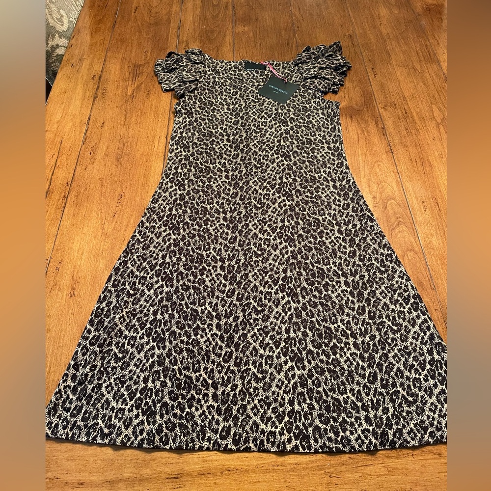 Cynthia Rowley Black and Cream Leopard Midi Dress